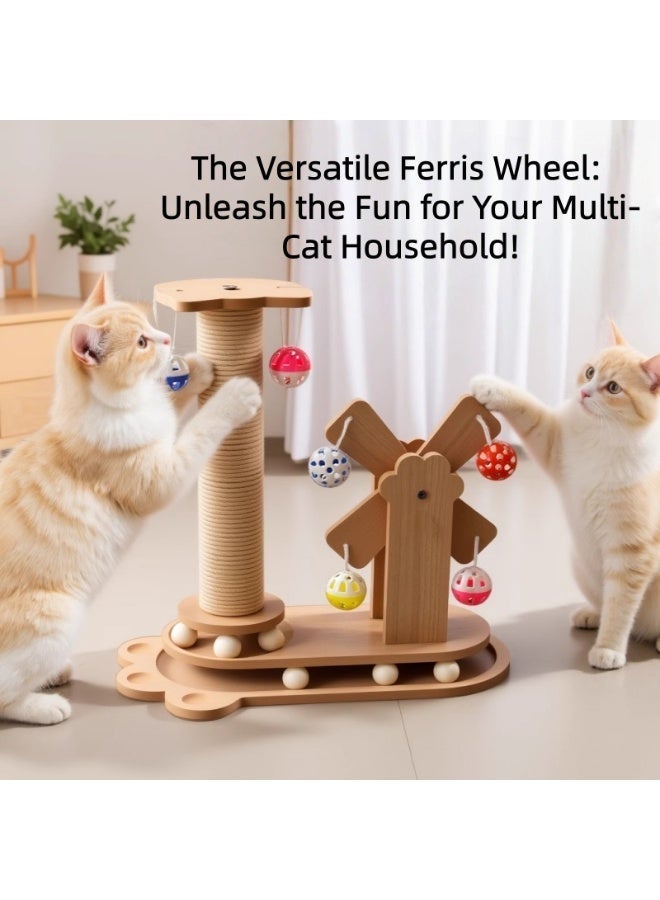 Sisily Cat Scratching Board Ferris Wheel, Interactive Cat Scratching Toy with Rotating Wheel and Hanging Balls, Wooden Cat Scratcher for Indoor Cats, Fun Play and Scratch Furniture - Image 5